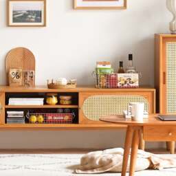 Rackhams Elijah Rattan TV Stand, Oak - 150cm - 2 - thumbnail 5