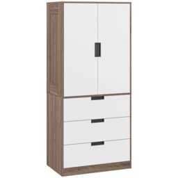 Rackhams 2 Door Wardrobe Brown Wardrobe with 3 Drawer and Hanging Rod Brown - Grey - thumbnail 2