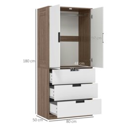 Rackhams 2 Door Wardrobe Brown Wardrobe with 3 Drawer and Hanging Rod Brown - Grey - thumbnail 4