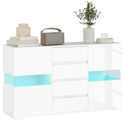 Rackhams LED Sideboard, High Gloss Storage Cabinet with 4 Drawers, White - White - High gloss - Sideboard - thumbnail 2