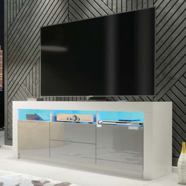 Rackhams Spacious 160cm TV Unit & Cabinet with Grey High Gloss Doors and Free LED - 160 cm - 1 -  MDF/Chipboard - image 1