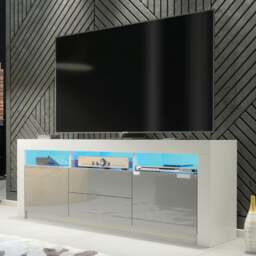 Rackhams Spacious 160cm TV Unit & Cabinet with Grey High Gloss Doors and Free LED - 160 cm - 1 -  MDF/Chipboard