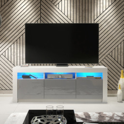 Rackhams Spacious 160cm TV Unit & Cabinet with Grey High Gloss Doors and Free LED - 160 cm - 1 -  MDF/Chipboard - thumbnail 3