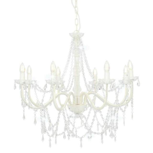 Rackhams Chandelier with Beads White 8 x E14 Bulbs