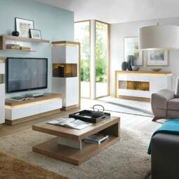 Rackhams Lyon 3 door glazed sideboard in Riviera Oak/White High Gloss - Brown - 157.6 - 1 - thumbnail 4
