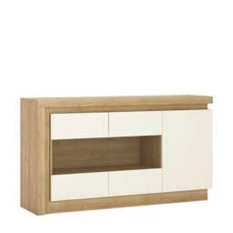 Rackhams Lyon 3 door glazed sideboard in Riviera Oak/White High Gloss - Brown - 157.6 - 1
