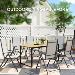 Rackhams Garden Table for 6 People with Slatted Table Top, Metal Frame, Teak - Teak - Wood plastic composite, Metal - 160L x 80W x 75H cm - thumbnail 3