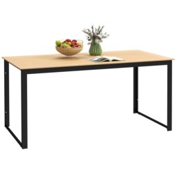Rackhams Garden Table for 6 People with Slatted Table Top, Metal Frame, Teak - Teak - Wood plastic composite, Metal - 160L x 80W x 75H cm - thumbnail 2