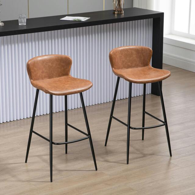Rackhams Bar Stools Set of 2, PU Leather Bar Chairs with Back and Steel Legs - image 1