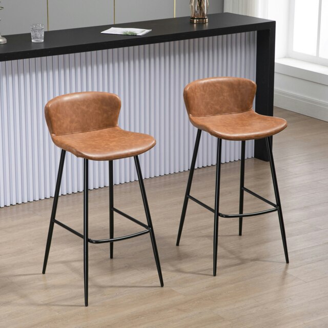 Rackhams Bar Stools Set of 2, PU Leather Bar Chairs with Back and Steel Legs - image 1