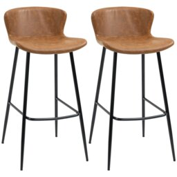 Rackhams Bar Stools Set of 2, PU Leather Bar Chairs with Back and Steel Legs - thumbnail 2