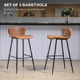 Rackhams Bar Stools Set of 2, PU Leather Bar Chairs with Back and Steel Legs - thumbnail 3