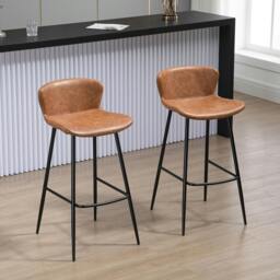 Rackhams Bar Stools Set of 2, PU Leather Bar Chairs with Back and Steel Legs