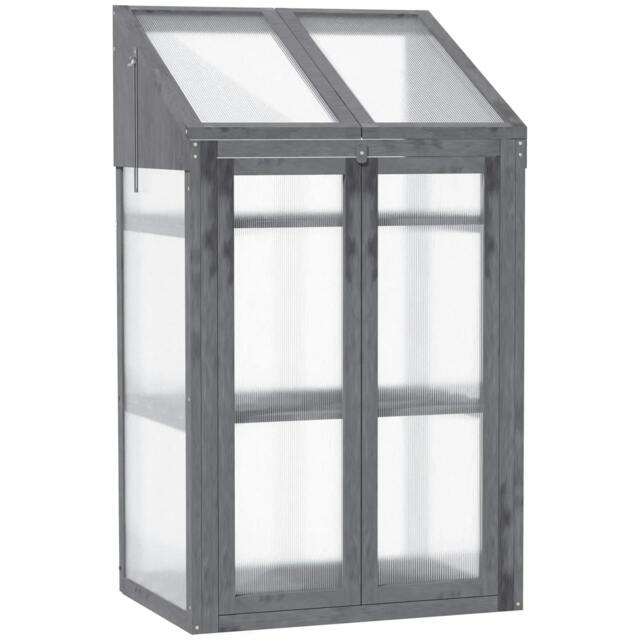 Rackhams Wooden Cold Frame Polycarbonate Greenhouse with Openable Top Cover and Double Door, Grow House for Flower, Vegetable and Plants, 70 x 50 x 120cm, Grey - image 1