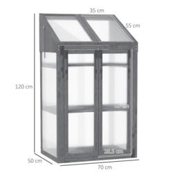 Rackhams Wooden Cold Frame Polycarbonate Greenhouse with Openable Top Cover and Double Door, Grow House for Flower, Vegetable and Plants, 70 x 50 x 120cm, Grey - thumbnail 3