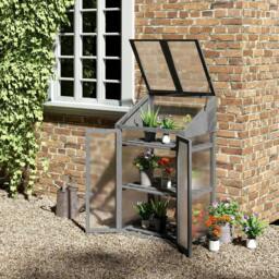 Rackhams Wooden Cold Frame Polycarbonate Greenhouse with Openable Top Cover and Double Door, Grow House for Flower, Vegetable and Plants, 70 x 50 x 120cm, Grey - thumbnail 2