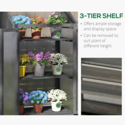 Rackhams Wooden Cold Frame Polycarbonate Greenhouse with Openable Top Cover and Double Door, Grow House for Flower, Vegetable and Plants, 70 x 50 x 120cm, Grey - thumbnail 5