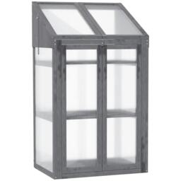 Rackhams Wooden Cold Frame Polycarbonate Greenhouse with Openable Top Cover and Double Door, Grow House for Flower, Vegetable and Plants, 70 x 50 x 120cm, Grey - thumbnail 1