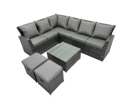 Rackhams 8 Seater High Back Rattan Garden Furniture Set Corner Sofa With Square Coffee Table Footstool - thumbnail 1