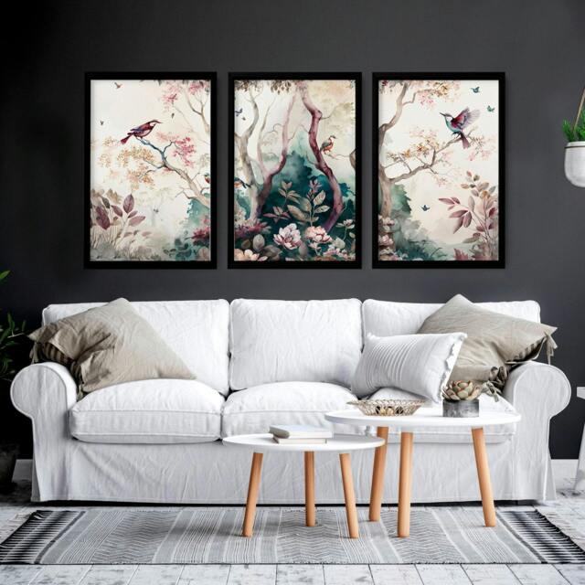 Rackhams 3 set of wall art - chinoiserie prints for living rooms - 16 x 22 inches / 40.65 cm x 56 cm - Polyester Canvas 260 gsm - Canvas wrapped - image 1