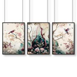 Rackhams 3 set of wall art - chinoiserie prints for living rooms - 16 x 22 inches / 40.65 cm x 56 cm - Polyester Canvas 260 gsm - Canvas wrapped - thumbnail 6