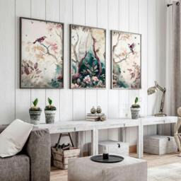 Rackhams 3 set of wall art - chinoiserie prints for living rooms - 16 x 22 inches / 40.65 cm x 56 cm - Polyester Canvas 260 gsm - Canvas wrapped - thumbnail 2