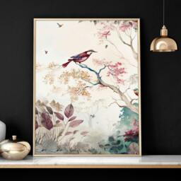 Rackhams 3 set of wall art - chinoiserie prints for living rooms - 16 x 22 inches / 40.65 cm x 56 cm - Polyester Canvas 260 gsm - Canvas wrapped - thumbnail 3
