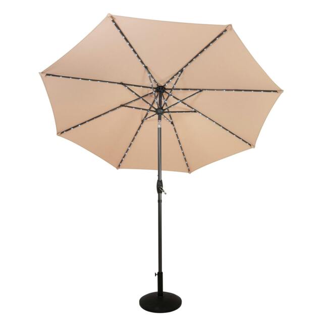 Rackhams LED Tilt Parasol 2.7m With Tilt Base – Beige - image 1