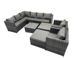 Rackhams Rattan Garden Furniture Patio Furniture Sets with Corner Sofa Coffee Table 2 Big Stool Dark Grey Mixed - thumbnail 1