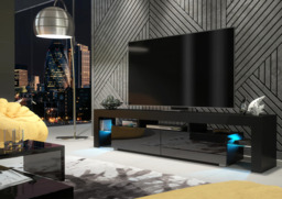 Rackhams Sleek 200cm TV Unit Modern Cabinet TV Stand Black High Gloss Doors with Free LED - 200 cm - 1 - Black Matt Body & Black Gloss Doors - thumbnail 6