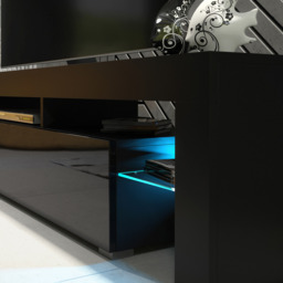 Rackhams Sleek 200cm TV Unit Modern Cabinet TV Stand Black High Gloss Doors with Free LED - 200 cm - 1 - Black Matt Body & Black Gloss Doors - thumbnail 5
