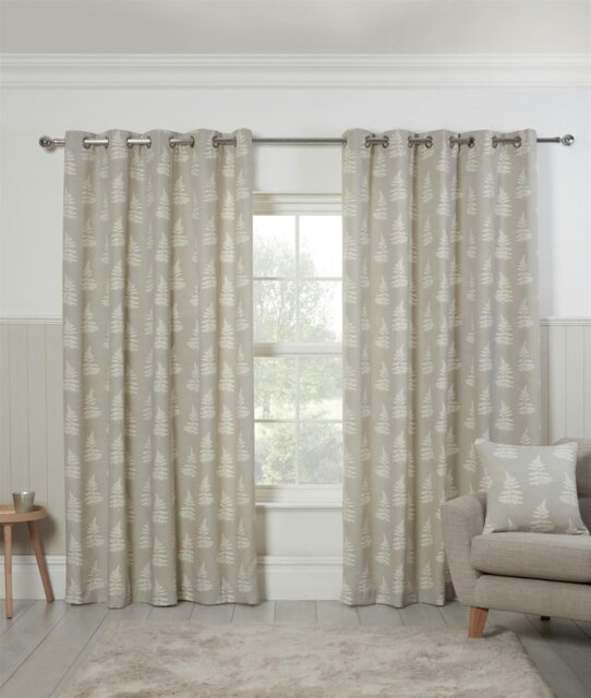 "Rackhams Esher Fern Leaf Eyelet Curtains - Grey - 46 x 54""" - image 1