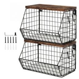 Rackhams Fruit Snack Storage Basket 2PCS Stackable Wall Mounted Kitchen Wood Lid - thumbnail 1