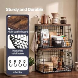Rackhams Fruit Snack Storage Basket 2PCS Stackable Wall Mounted Kitchen Wood Lid - thumbnail 6