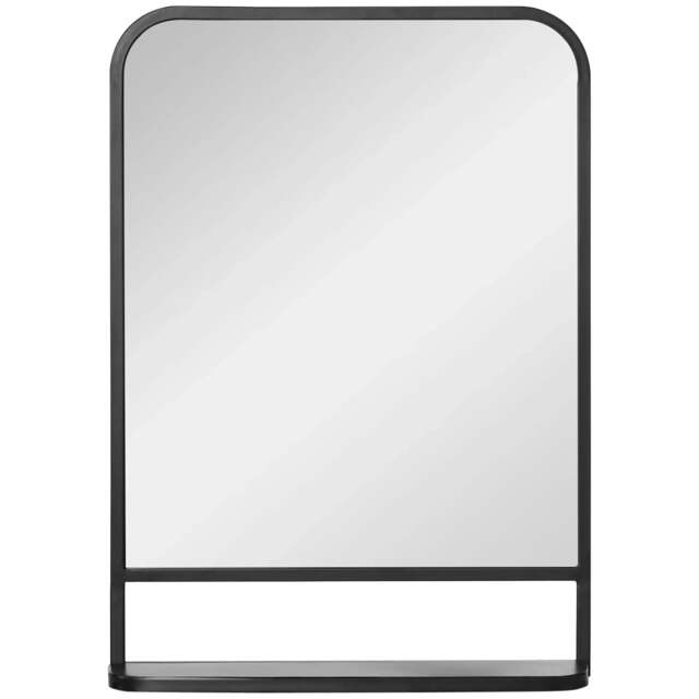 Rackhams Modern Square Wall Mirror with Storage Shelf, 70 x 50 cm Mirrors for Living Room, Bedroom, Black - image 1