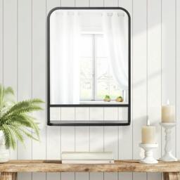 Rackhams Modern Square Wall Mirror with Storage Shelf, 70 x 50 cm Mirrors for Living Room, Bedroom, Black - thumbnail 6