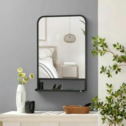Rackhams Modern Square Wall Mirror with Storage Shelf, 70 x 50 cm Mirrors for Living Room, Bedroom, Black - thumbnail 5