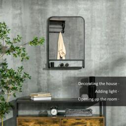 Rackhams Modern Square Wall Mirror with Storage Shelf, 70 x 50 cm Mirrors for Living Room, Bedroom, Black - thumbnail 4