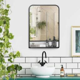 Rackhams Modern Square Wall Mirror with Storage Shelf, 70 x 50 cm Mirrors for Living Room, Bedroom, Black - thumbnail 2