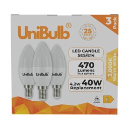 Rackhams LED Candle E14 (SES) 470lm 4.2W 3000K (Warm White) Light Bulb - Pack of 3 - thumbnail 1