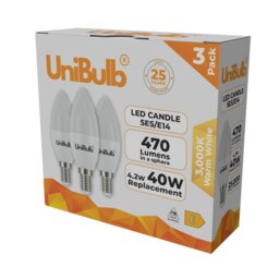 Rackhams LED Candle E14 (SES) 470lm 4.2W 3000K (Warm White) Light Bulb - Pack of 3 - thumbnail 2