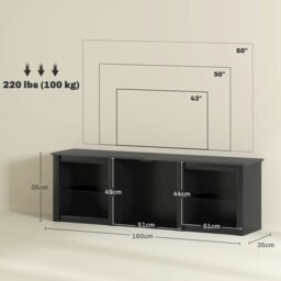 "Rackhams 160cm TV Unit w/ LED Lights for 65"" TV Modern TV Stand Cabinet Black - Black" - thumbnail 5