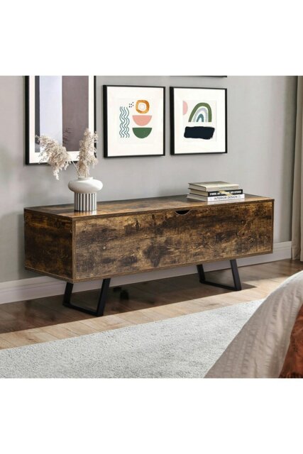 Rackhams Industrial Wooden Flip Top Storage Bench - Brown - image 1