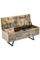 Rackhams Industrial Wooden Flip Top Storage Bench - Brown - thumbnail 2