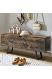 Rackhams Industrial Wooden Flip Top Storage Bench - Brown - thumbnail 6