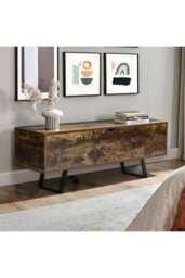 Rackhams Industrial Wooden Flip Top Storage Bench - Brown