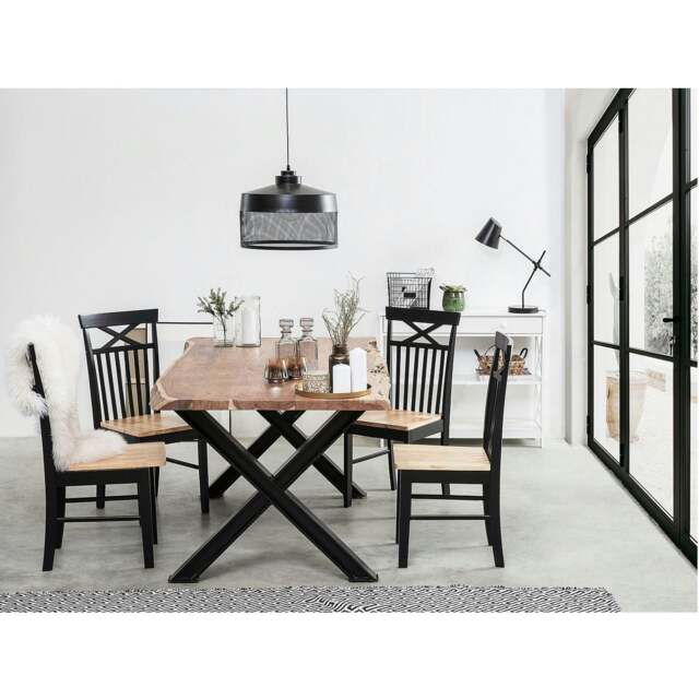 Rackhams Oakland Large Acacia Wood Dining Table With Cross Metal Legs 6-8 SEATER - Natural - Wood - 200x100x78 CM (LxDxH) - Dining Table - image 1
