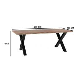 Rackhams Oakland Large Acacia Wood Dining Table With Cross Metal Legs 6-8 SEATER - Natural - Wood - 200x100x78 CM (LxDxH) - Dining Table - thumbnail 6