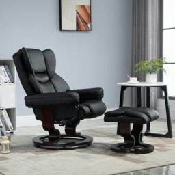Rackhams PU Leather Manual Reclining Armchair Footstool - Black - PU Leather