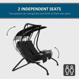 Rackhams Canopy Swing 2 Separate Relax Chairs w/ Handrails, Cup Holders - Black - 1 - Swing Chair - thumbnail 4